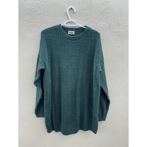 Basic Editions Womens Sweater Size Large Green Knit Long Sleeve Knit Vintage